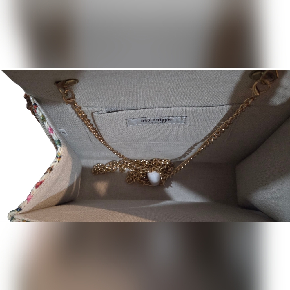 Haute Hippie NEW Colorful Woven Mini Bag with Bead Handle & Removable Gold Chain - Picture 7 of 8